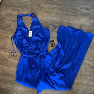 Womens Electric Blue Express Wide Leg Jumpsuit